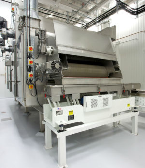 The sanitary outfeed of the Buhler Aeroglide dryer.