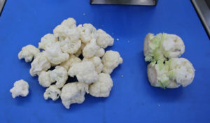 Examples of the kinds of cuts machinery makes in cauliflower. Photo: Turatti
