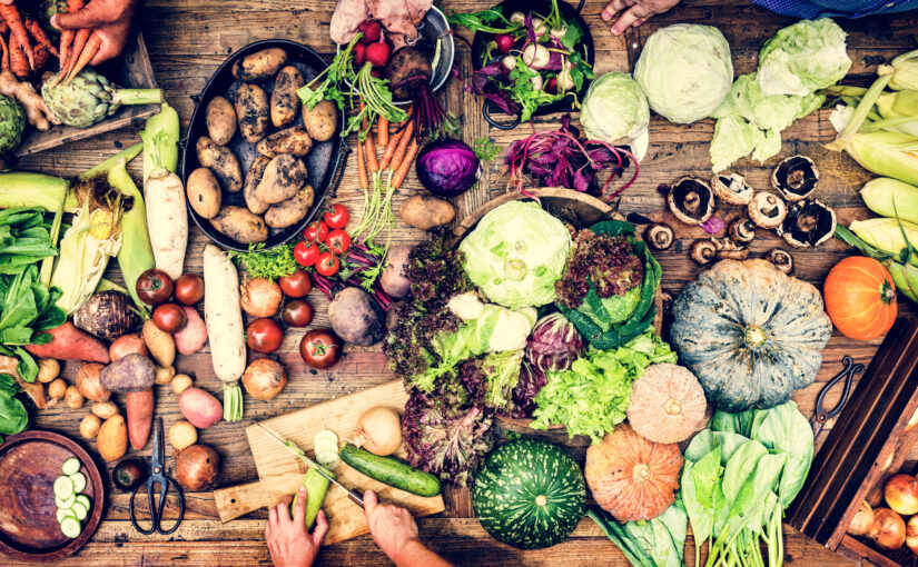 An array of fresh fruits and vegetables