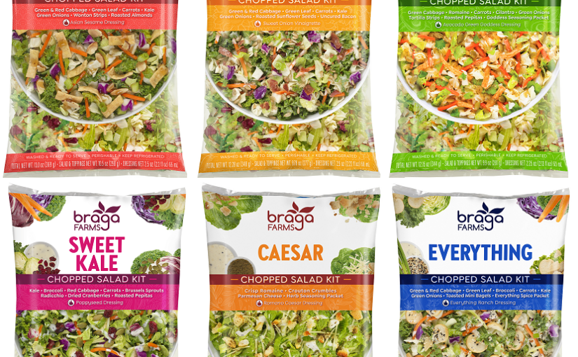 Depictions of six different flavors of chopped salad kits