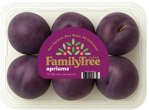 Bright purple apriums in a plastic clamshell