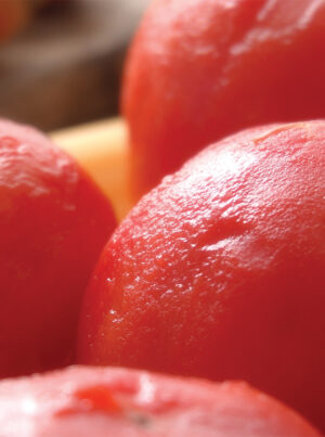 A closeup of peeled tomato