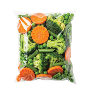 A sealed bag of carrots and broccoli