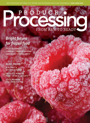 Magazine cover featuring bright pink frozen raspberry