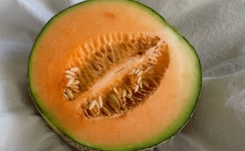 Close up of a halved cantaloupe