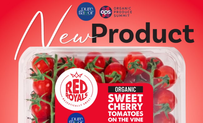 Bright red logo featuring cherry tomatoes