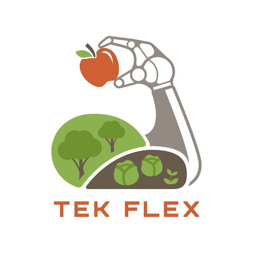 Tek Flex logo featuring robotic arm holding an apple