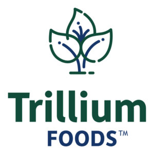 Company logo featuring green leaves on a white background and the words Trillium Foods 